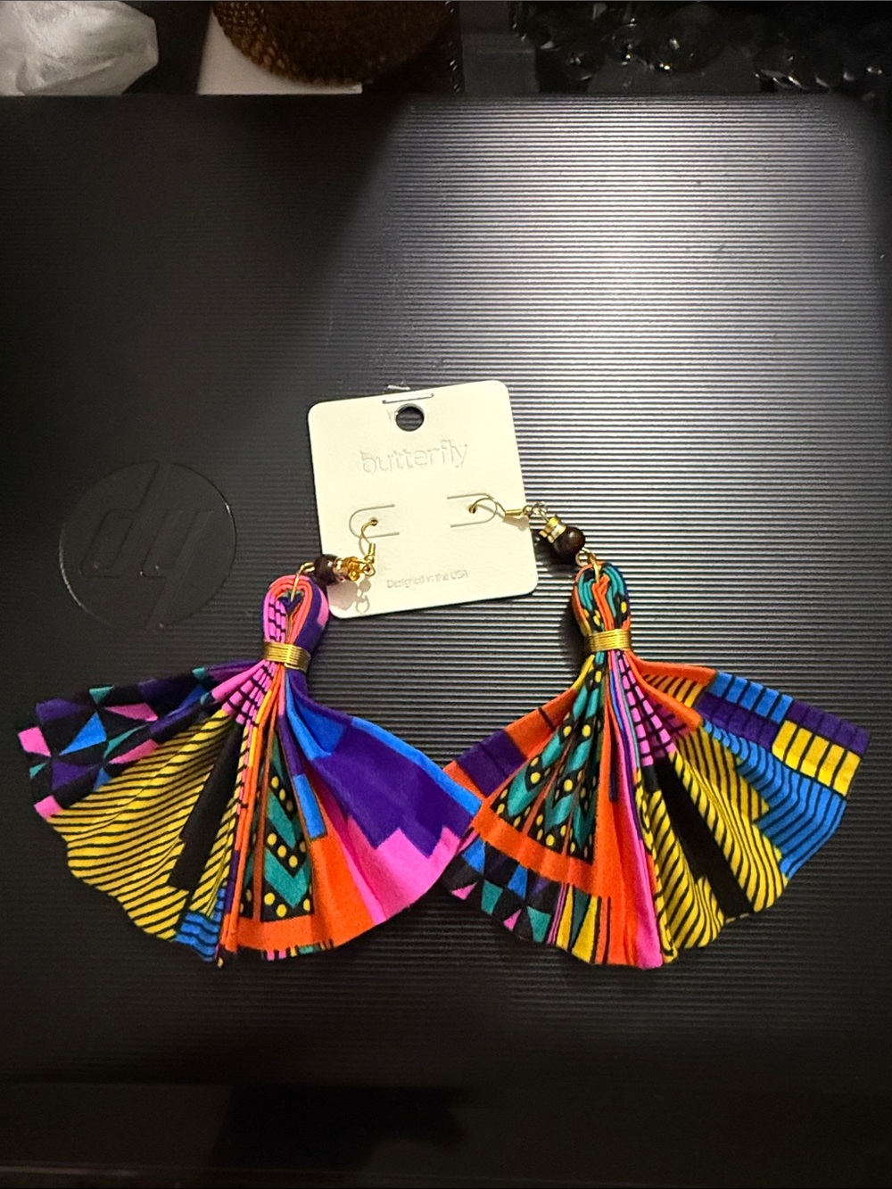 Butter Bright Multicolor Fan Tassel Earrings with Pink, Blue, Yellow and Orange